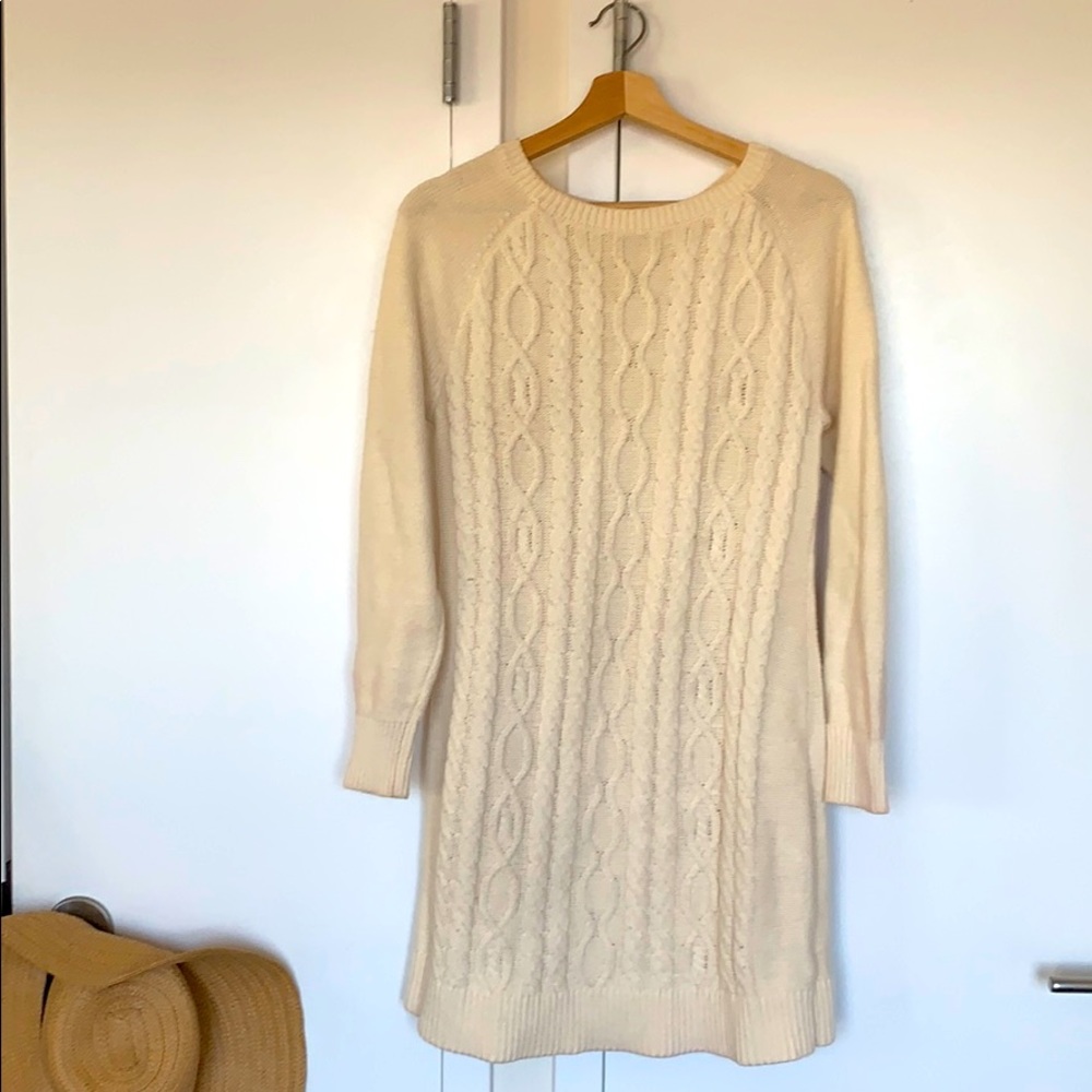 Cream cable knit sweater dress